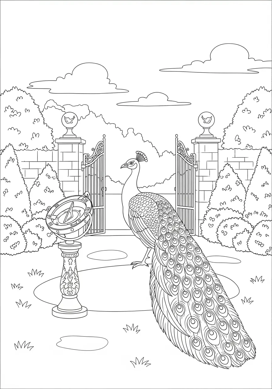Estate Gardens Peacock Coloring Page