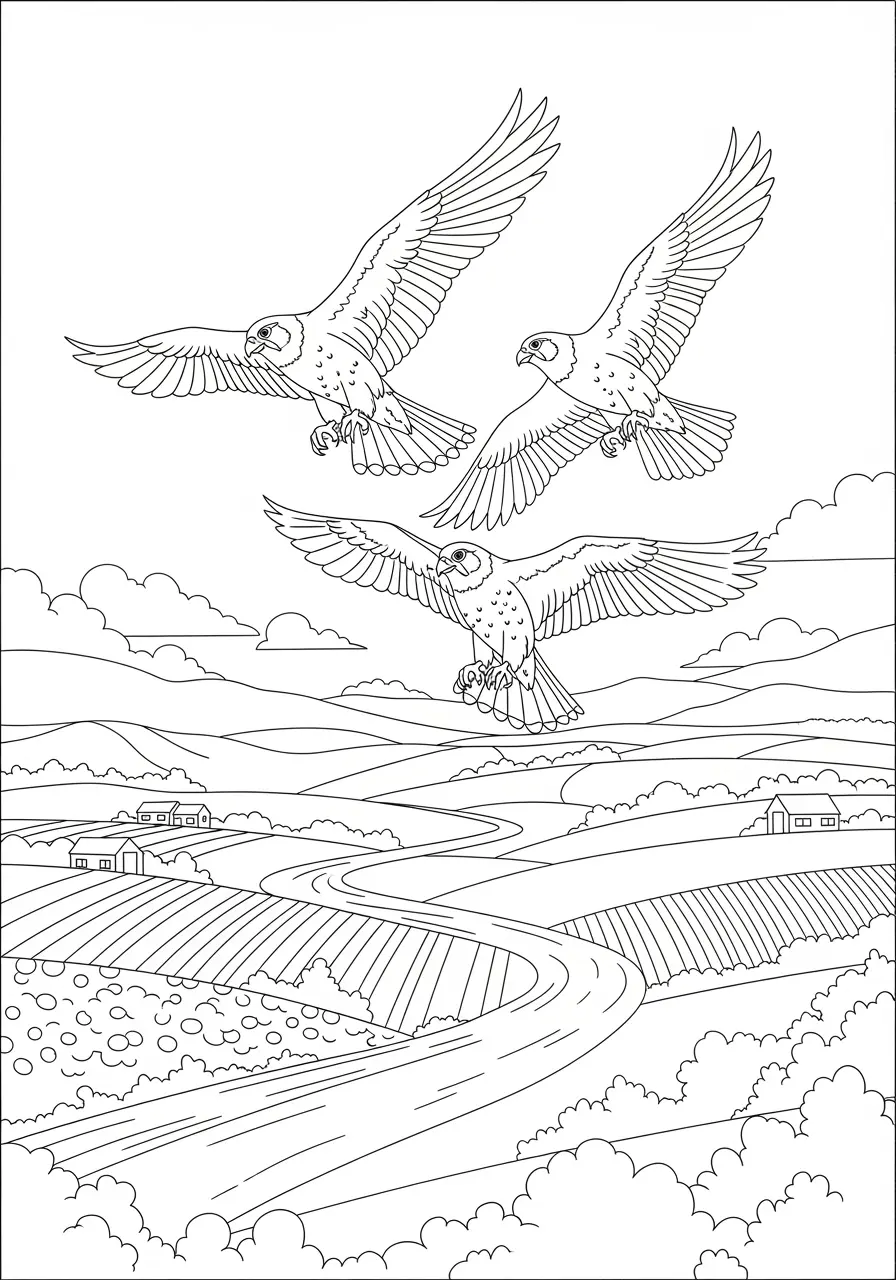 Falken-Wanderung-Ausmalbild