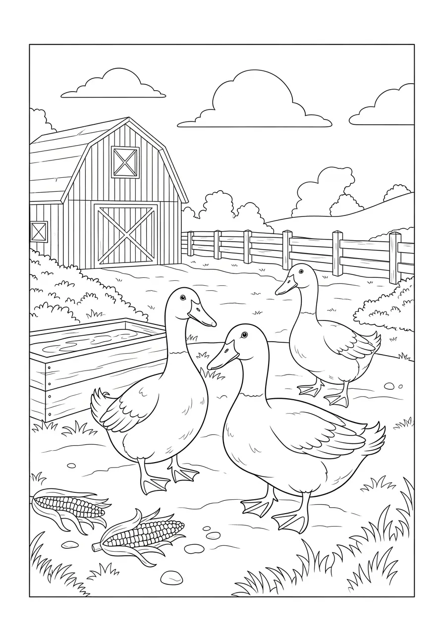 Farm Duck Adventure Coloring Page