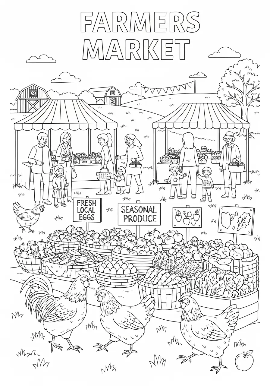 Farmers Market Chicken Coloring Page