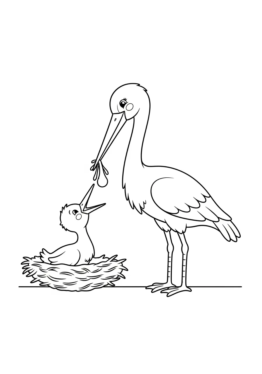 Feeding Stork Coloring Page