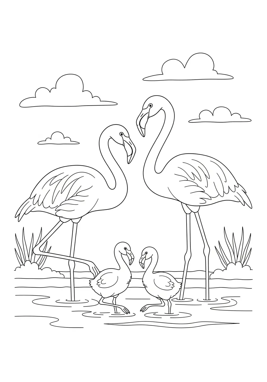 Flamingo-Familien-Ausmalbild