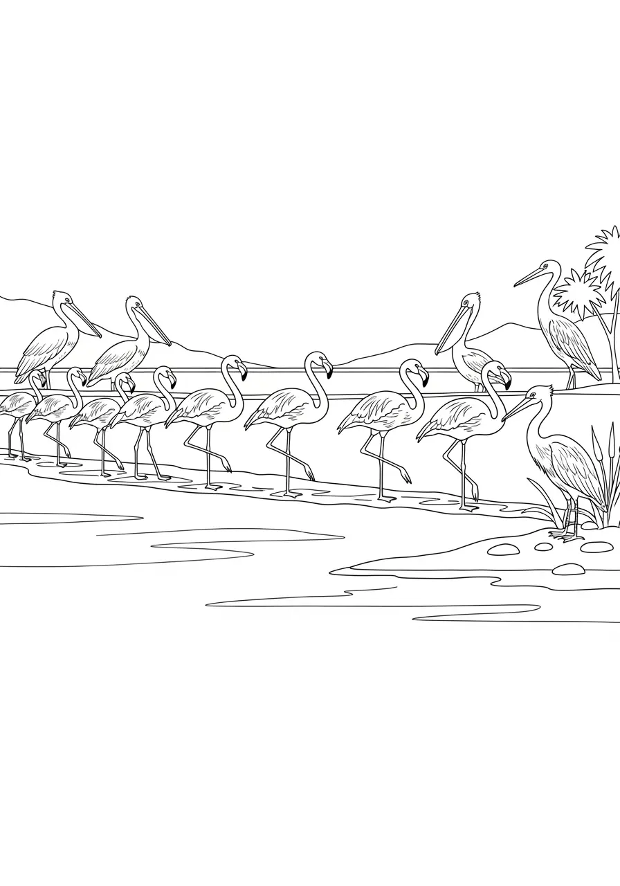 Flamingo-Parade-Ausmalbild