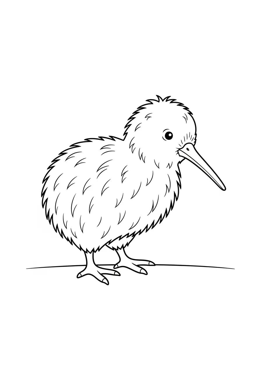Fluffy Kiwi Bird Coloring Page