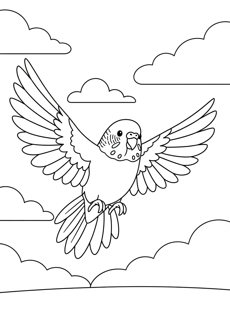 Flying Budgie Coloring Page