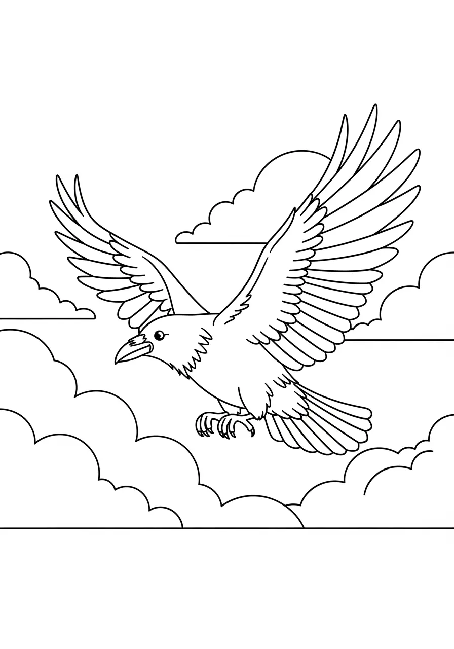 Flying Raven Coloring Page
