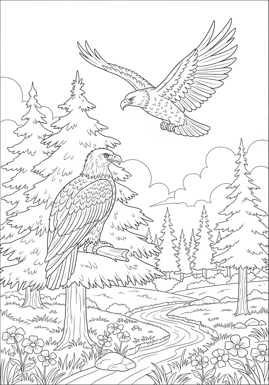 Forest Eagle Coloring Page