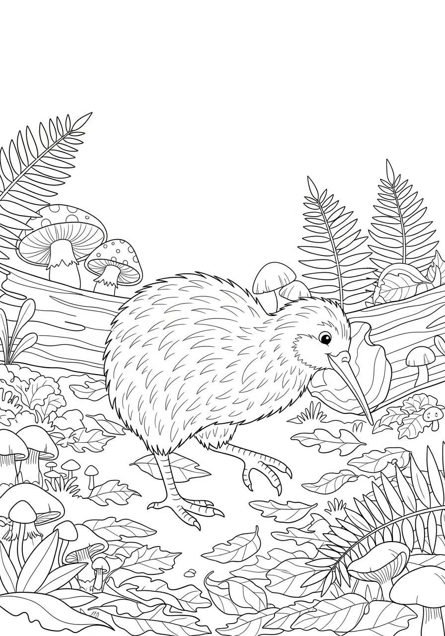 Forest Floor Kiwi Bird Coloring Page