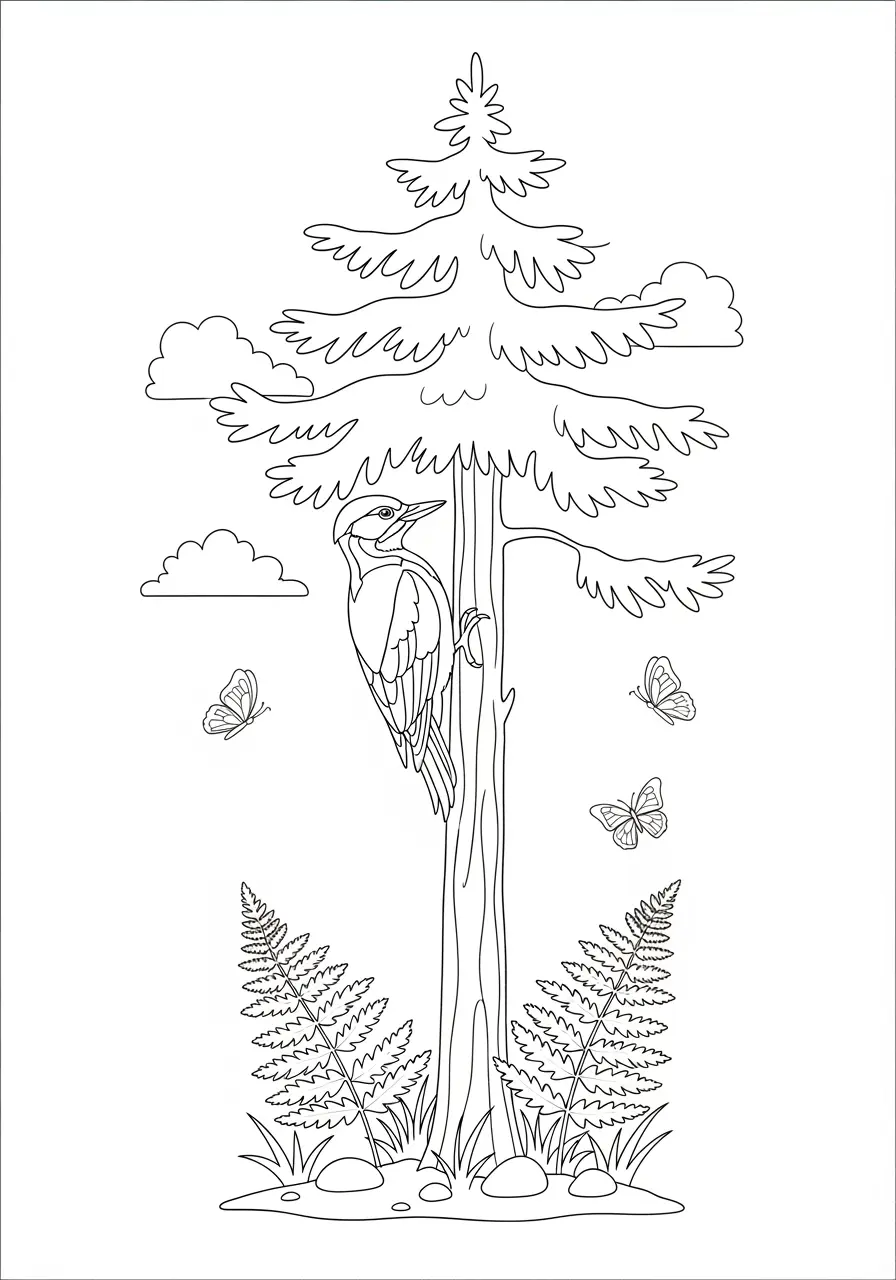 Forest Woodpecker Coloring Page