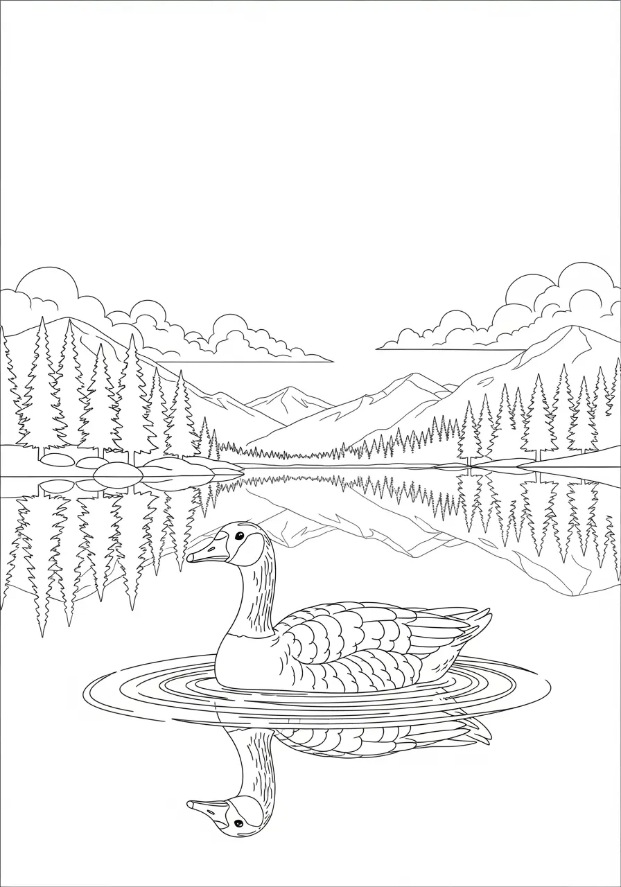 Goose Lake Reflection Coloring Page