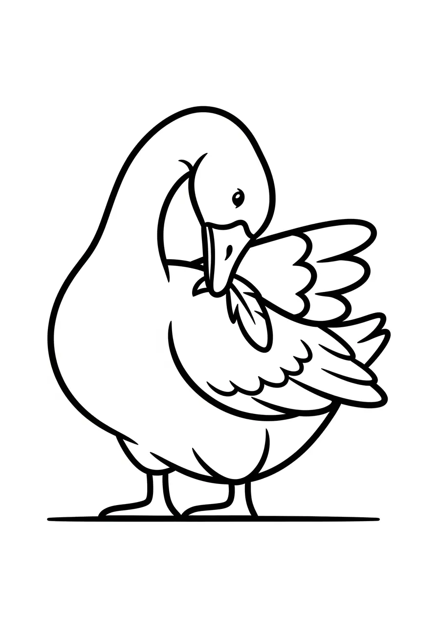 Goose Preening Feathers Coloring Page
