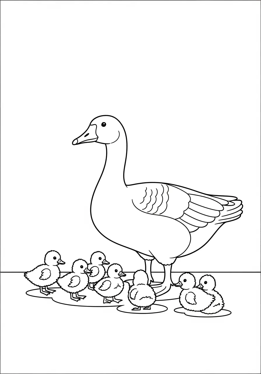 Goose With Ducklings Coloring Page