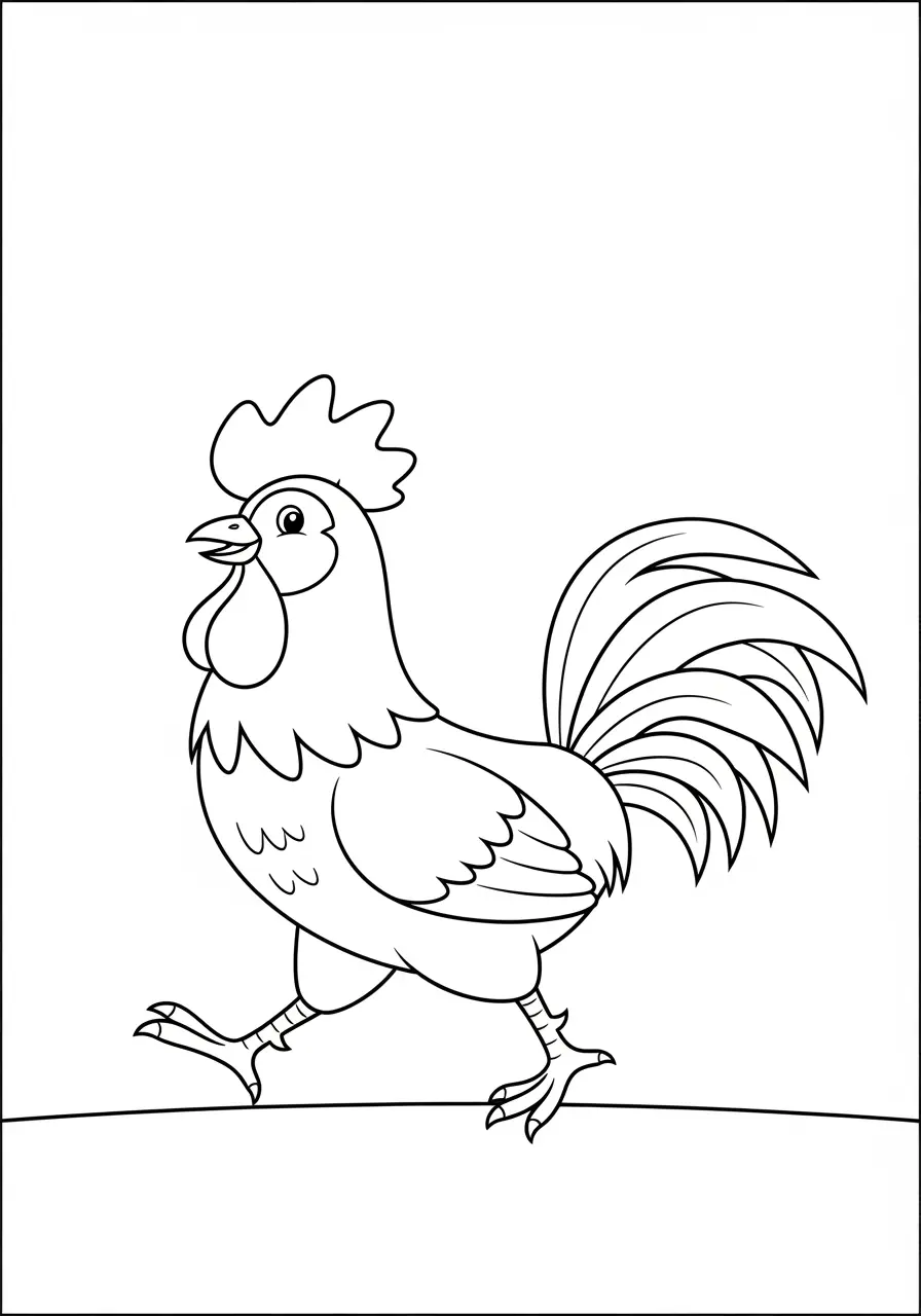 Happy Farmyard Rooster Coloring Page