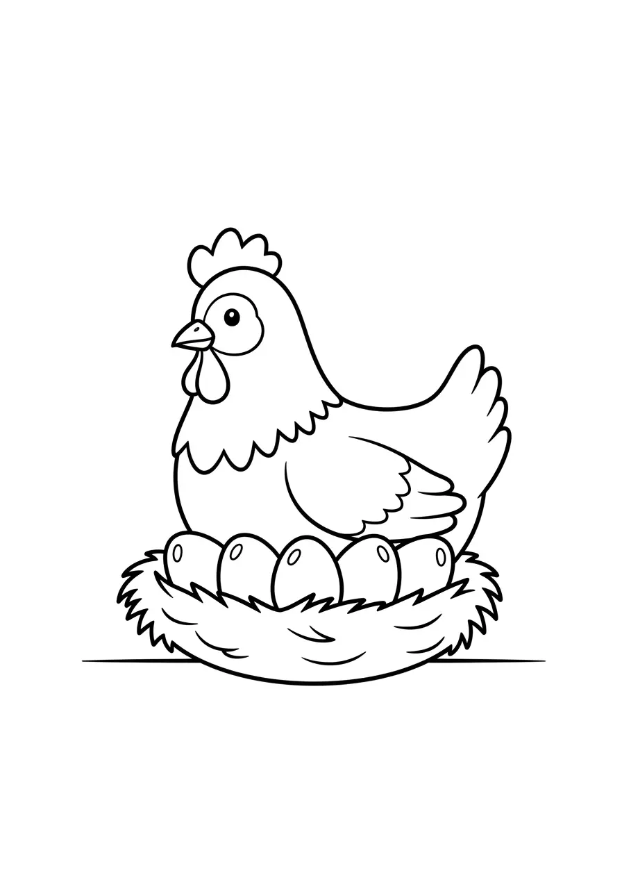 Hen With Eggs Coloring Page