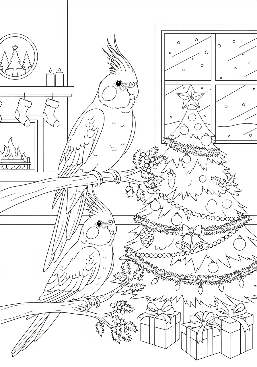 Holiday Cockatiel Coloring Page