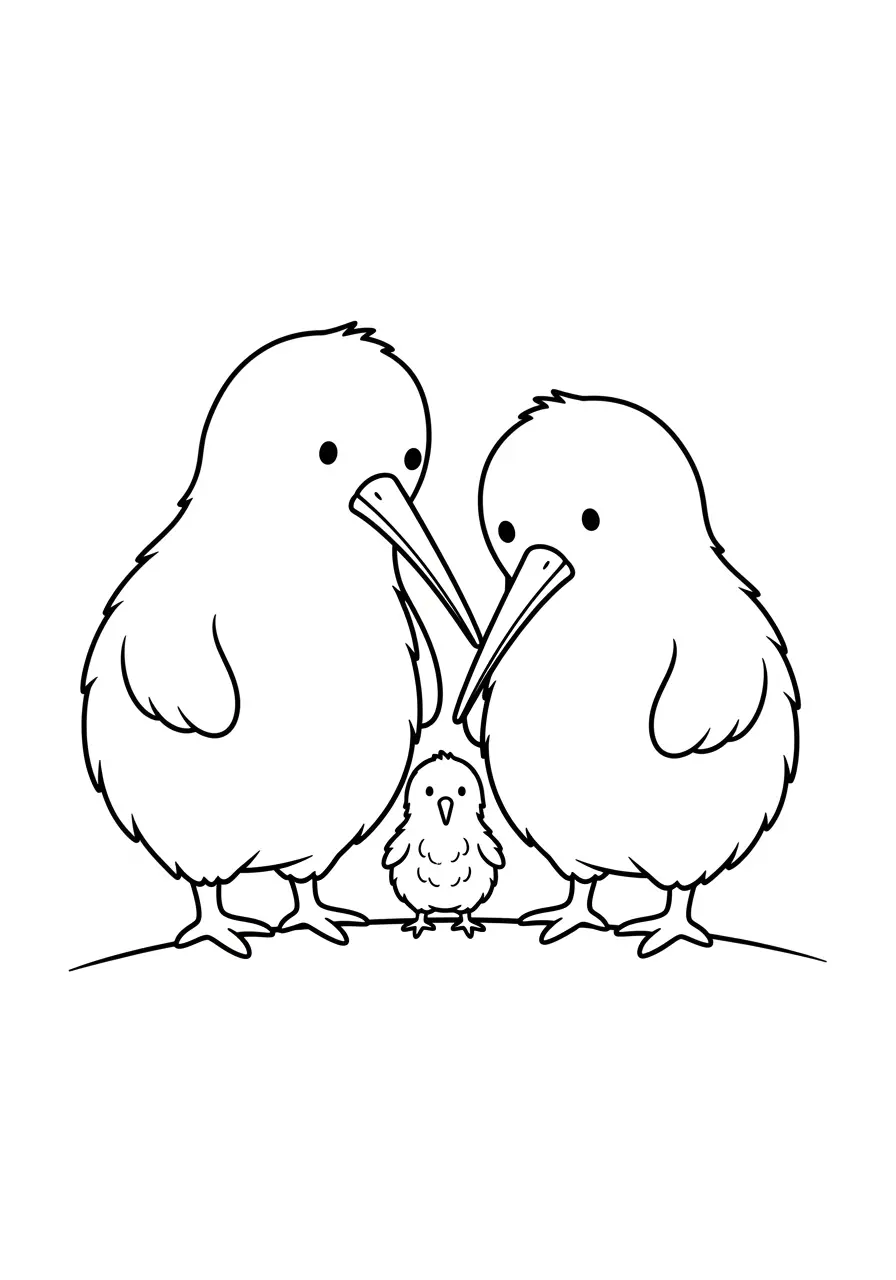 Kiwi Bird Family Coloring Page
