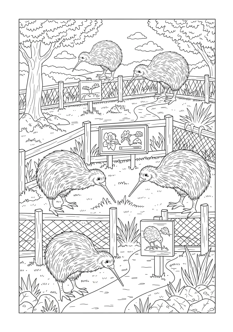 Kiwi Bird Sanctuary Coloring Page