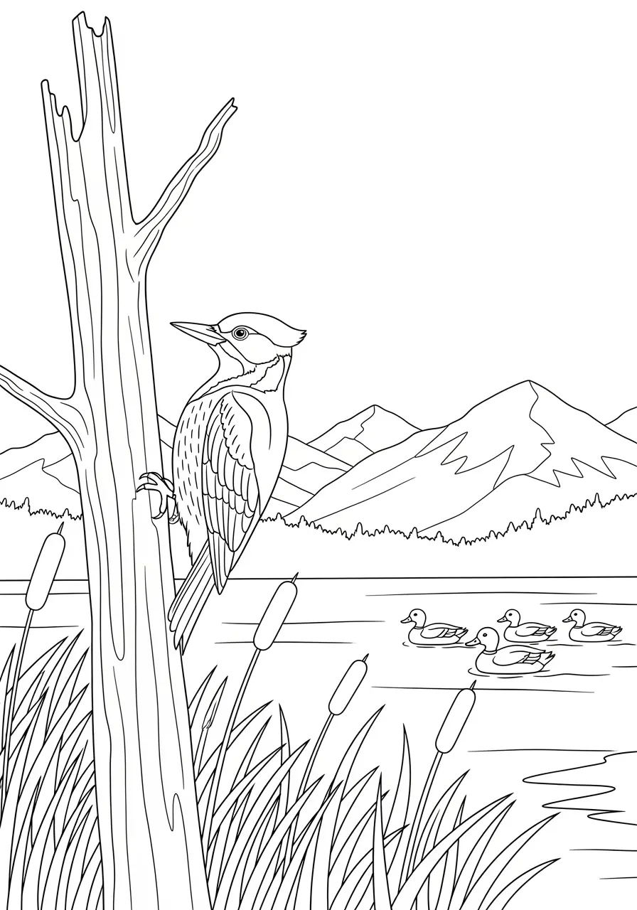 Lake Woodpecker Coloring Page