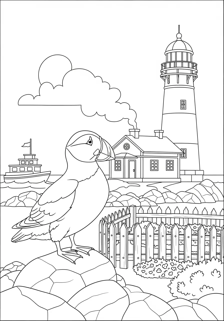 Lighthouse Puffin Coloring Page