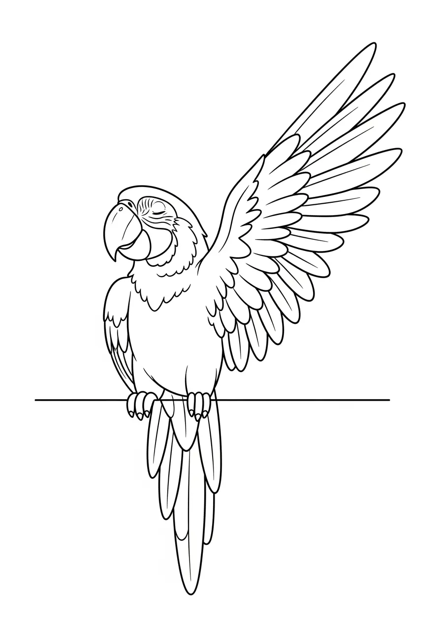 Macaw Stretching Wings Coloring Page