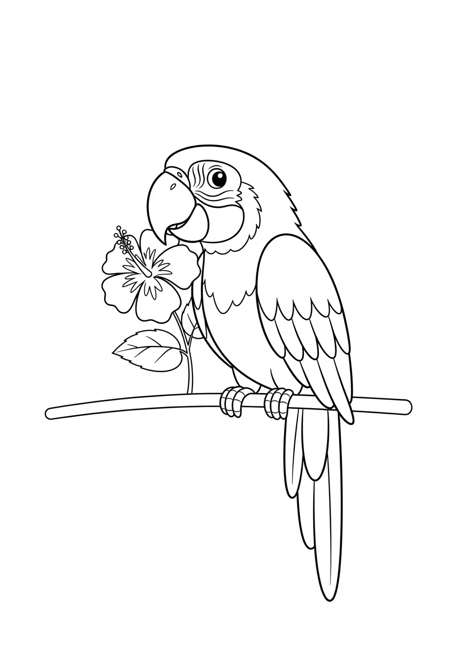 Macaw with Flower Coloring Page