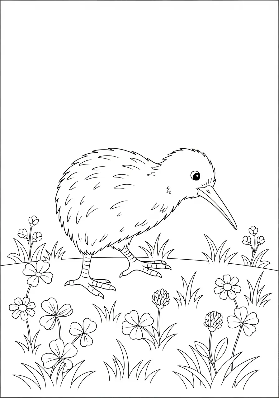 Meadow Kiwi Bird Coloring Page
