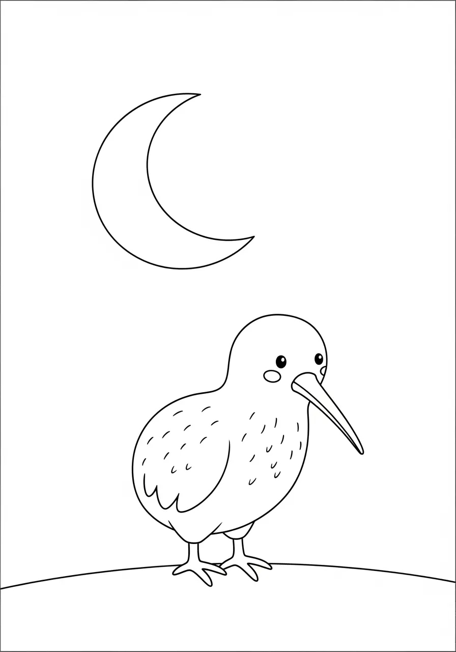 Moonlit Kiwi Bird Coloring Page