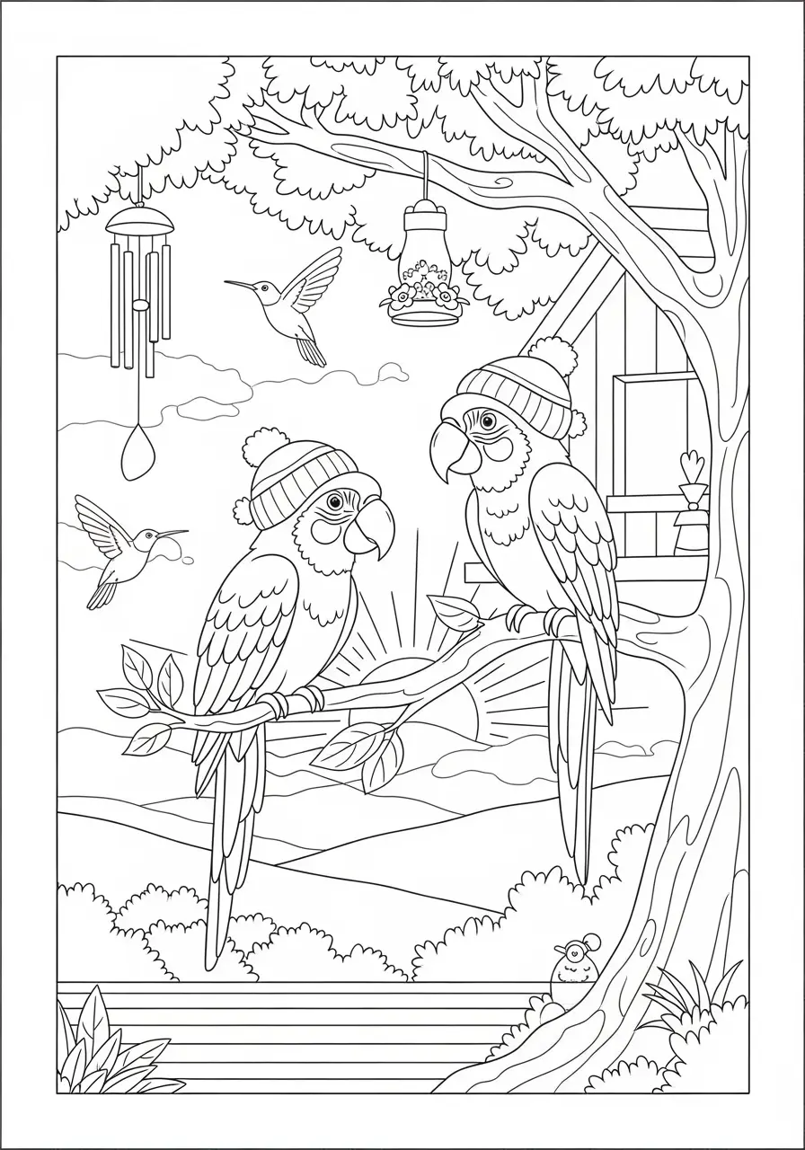 Morning Parrots Coloring Page