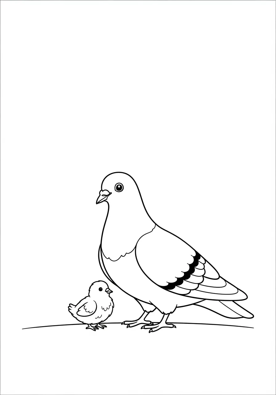 Mother Baby Pigeon Coloring Page