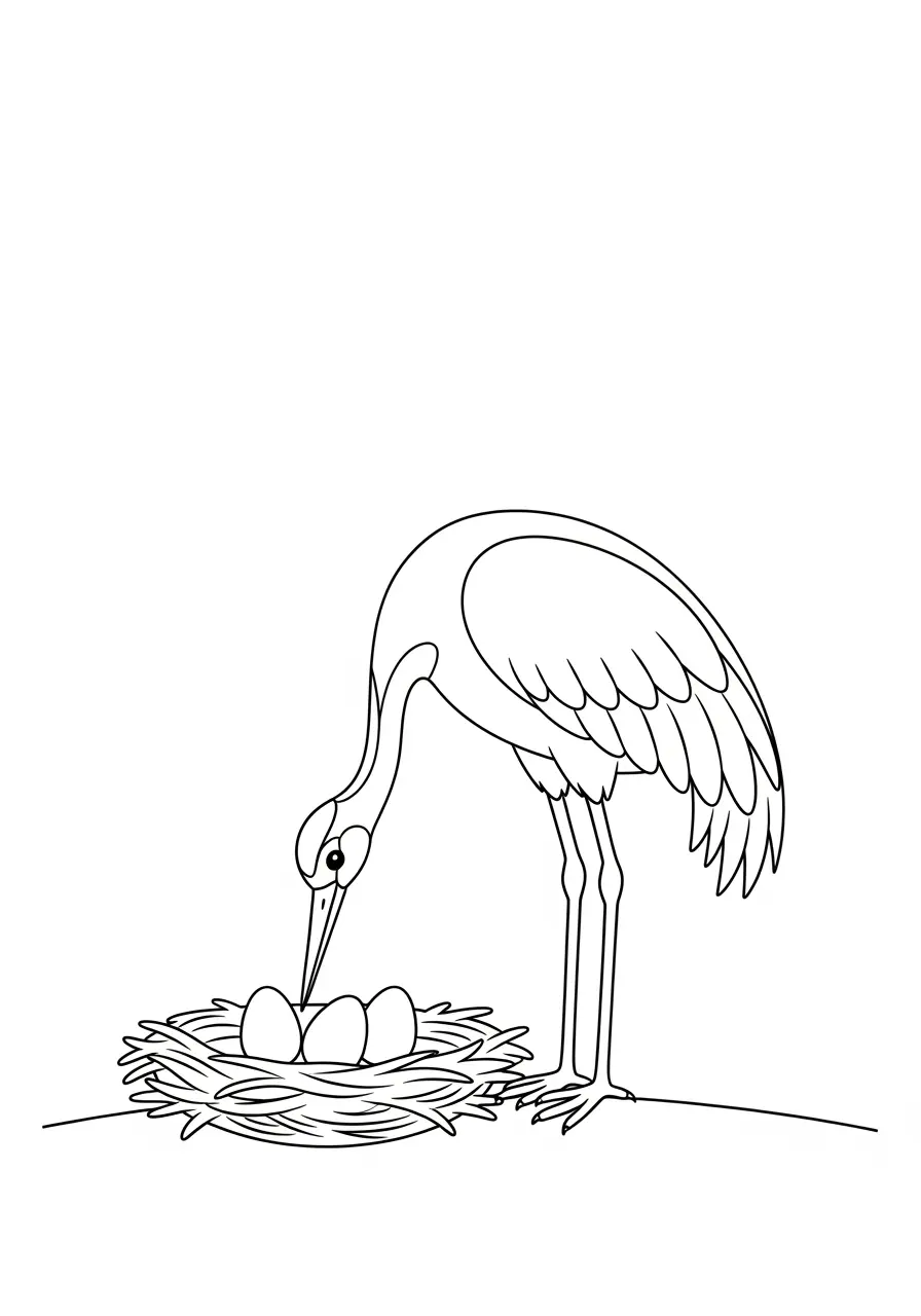 Mother Crane With Eggs Coloring Page