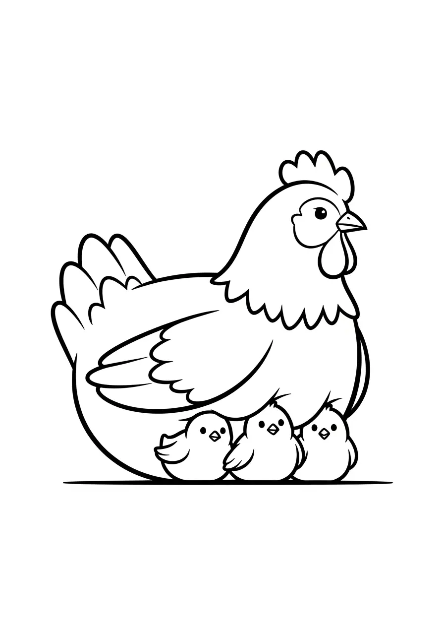 Mother Hen Chicken Coloring Page