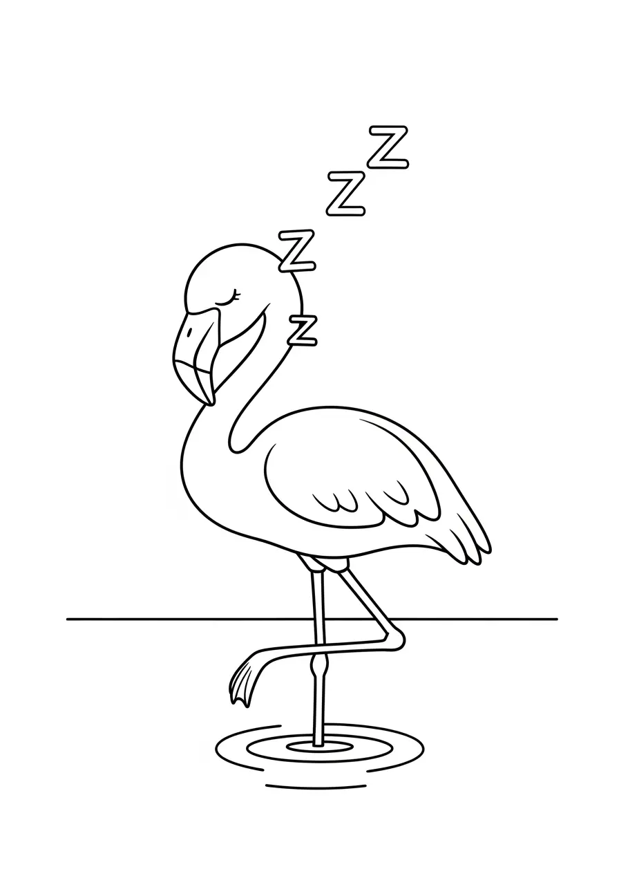 Napping Flamingo Coloring Page