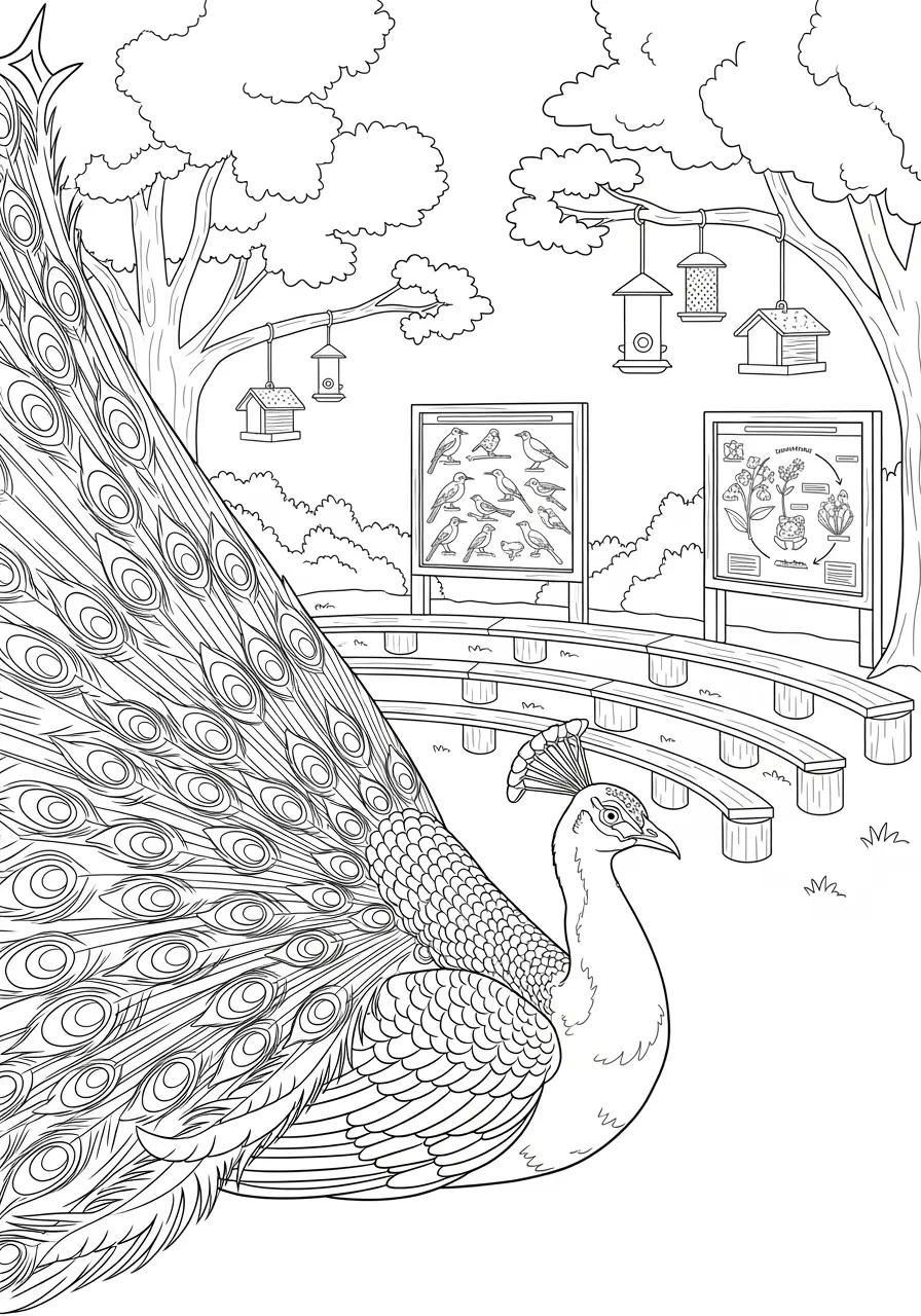 Nature Center Peacock Coloring Page