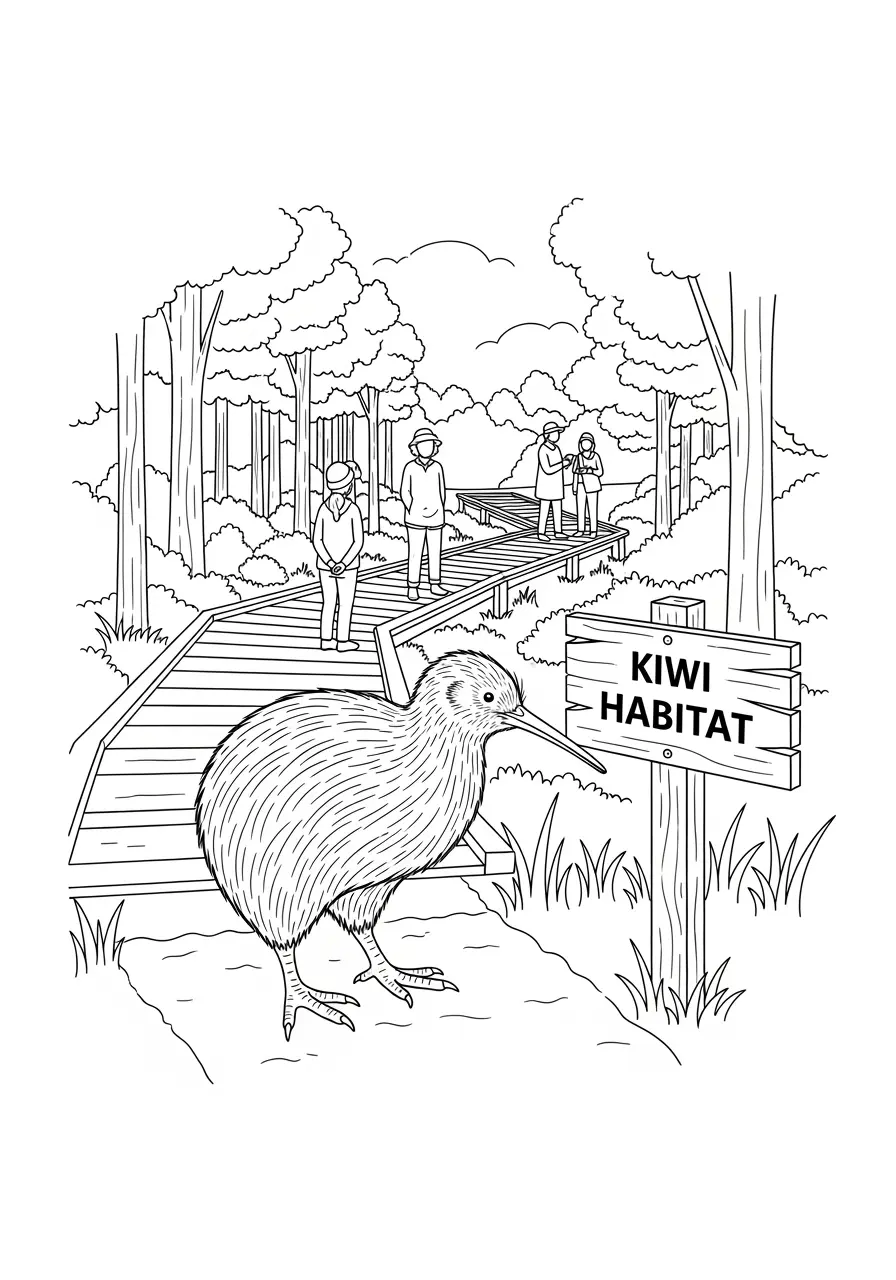 Nature Trail Kiwi Bird Coloring Page