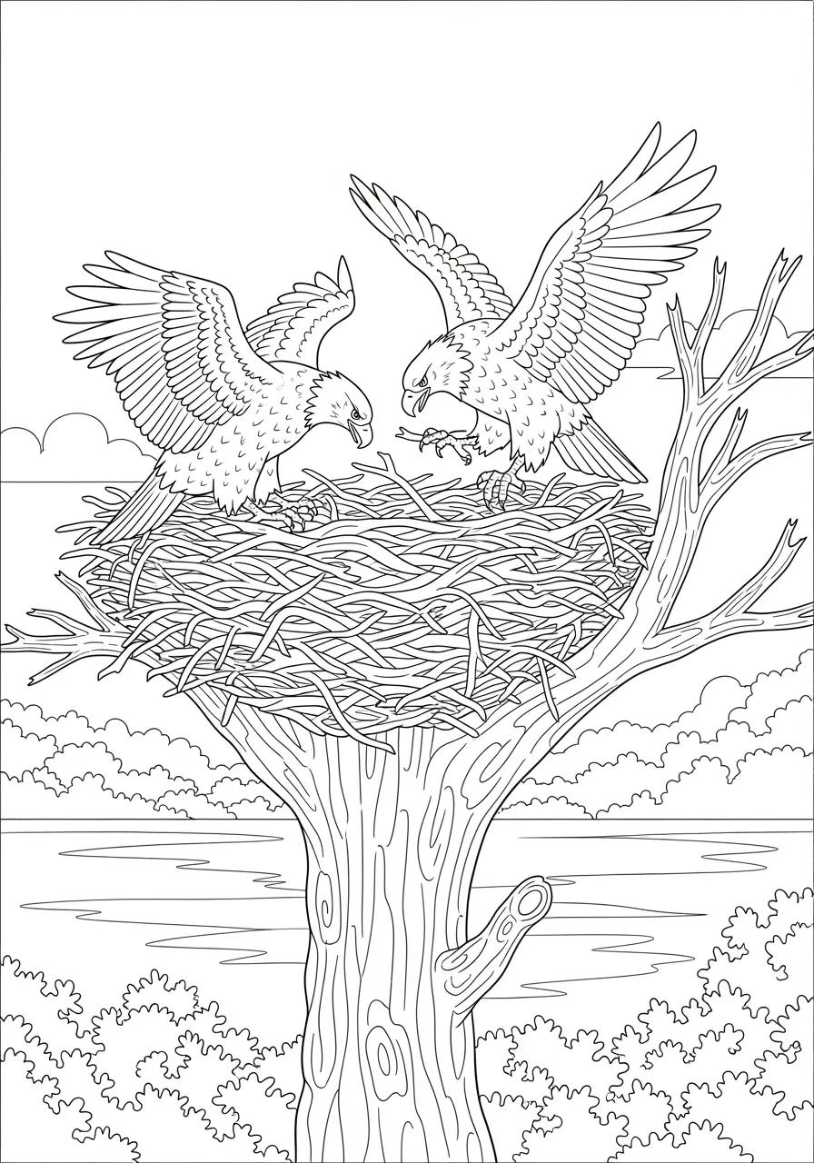 Nest Building Bald Eagle Coloring Page