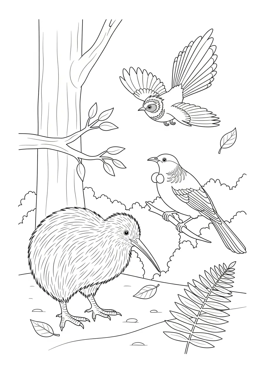 New Zealand Birds Coloring Page