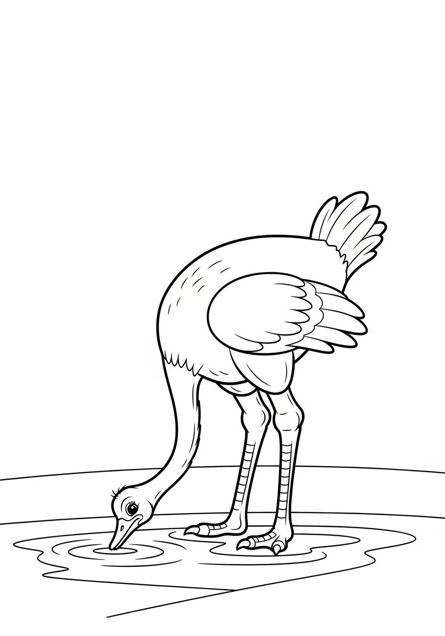Ostrich Drinking Water Coloring Page