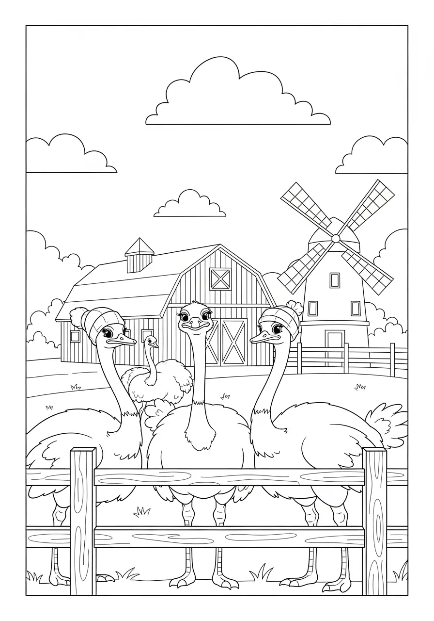 Ostrich Farm Visit Coloring Page