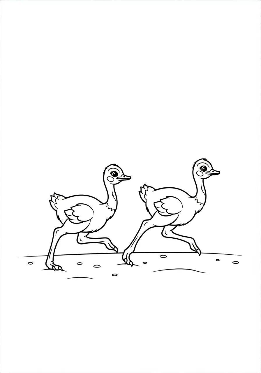 Ostrich Friends Playing Coloring Page