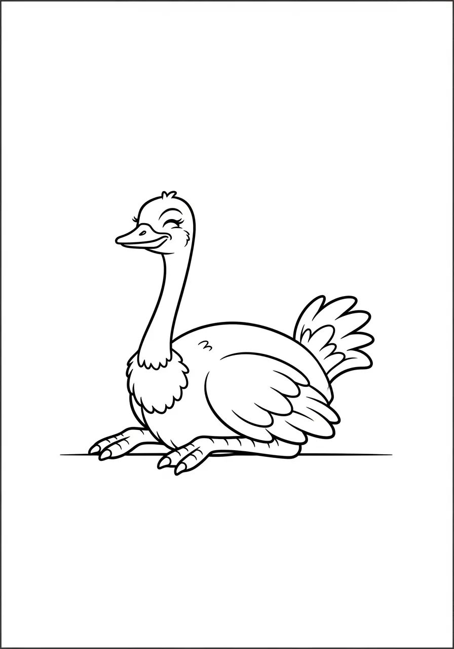 Ostrich in Sunshine Coloring Page