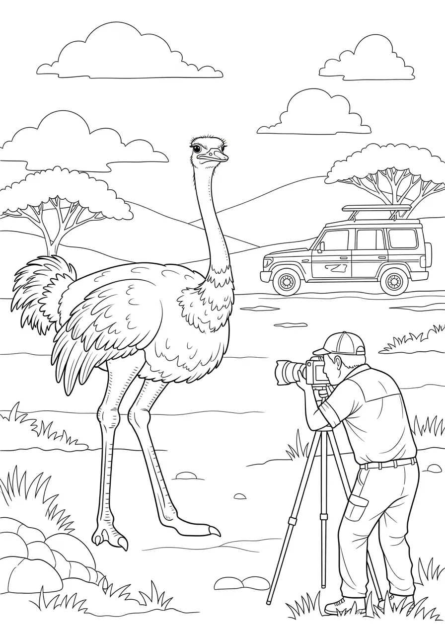 Ostrich Nature Documentary Coloring Page