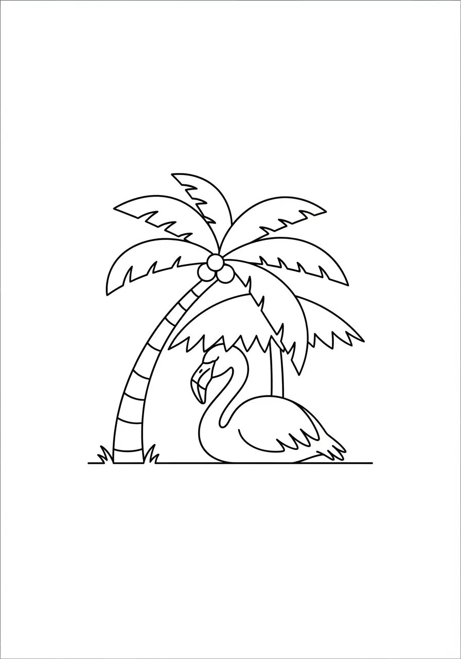 Palmen-Flamingo-Ausmalbild