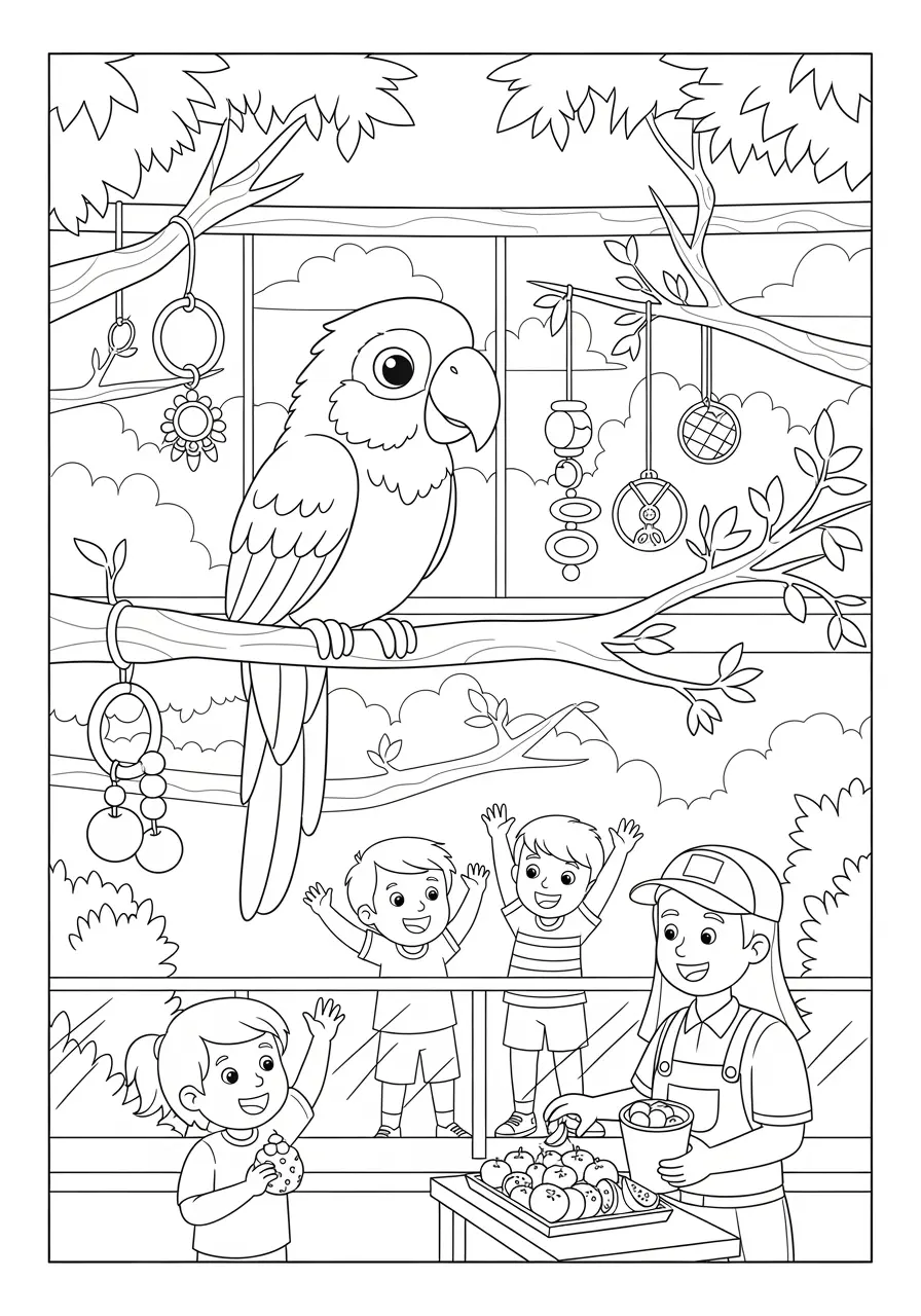 Parrot at Zoo Coloring Page