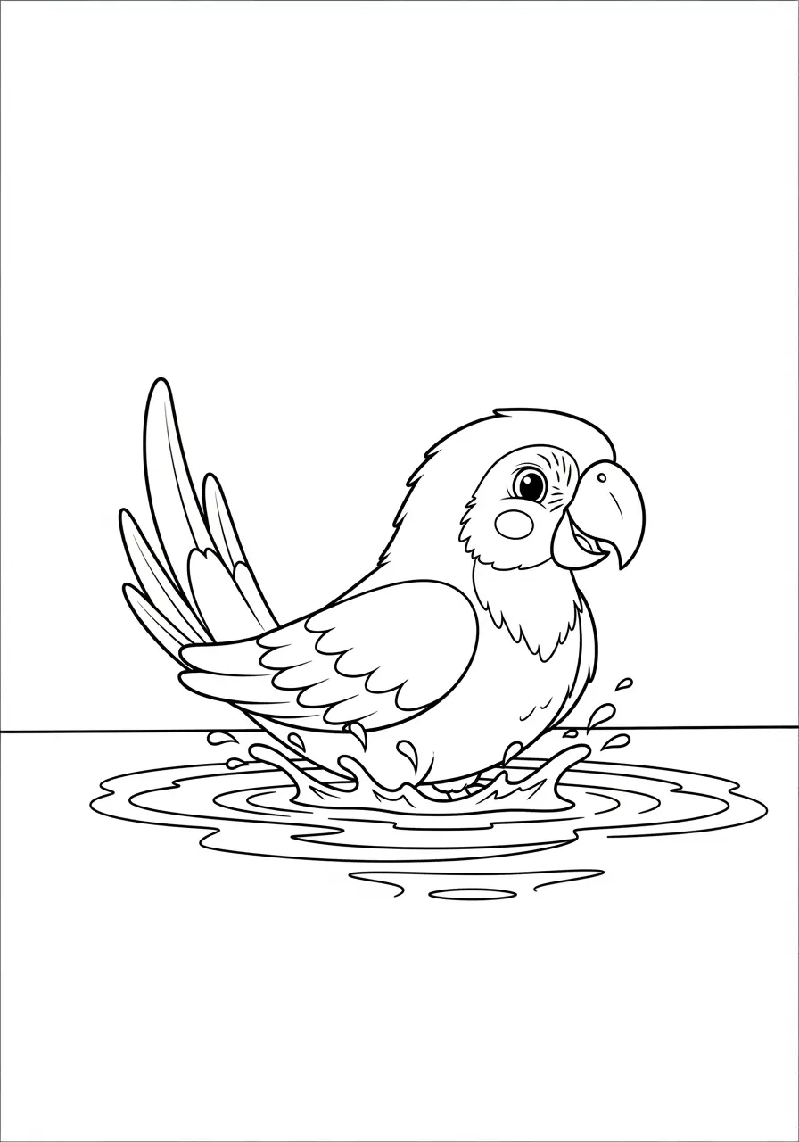 Parrot Bathing Coloring Page