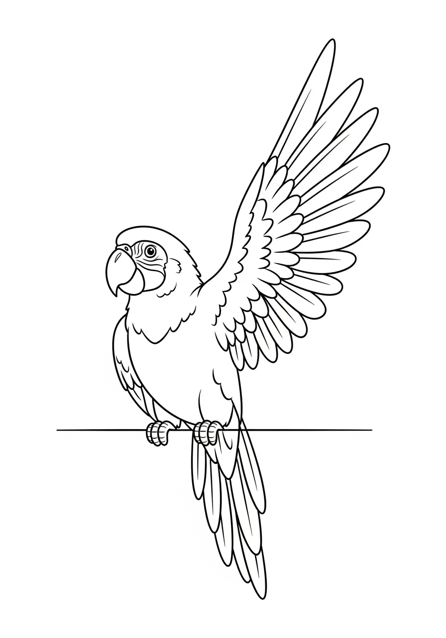 Parrot Stretching Wings Coloring Page