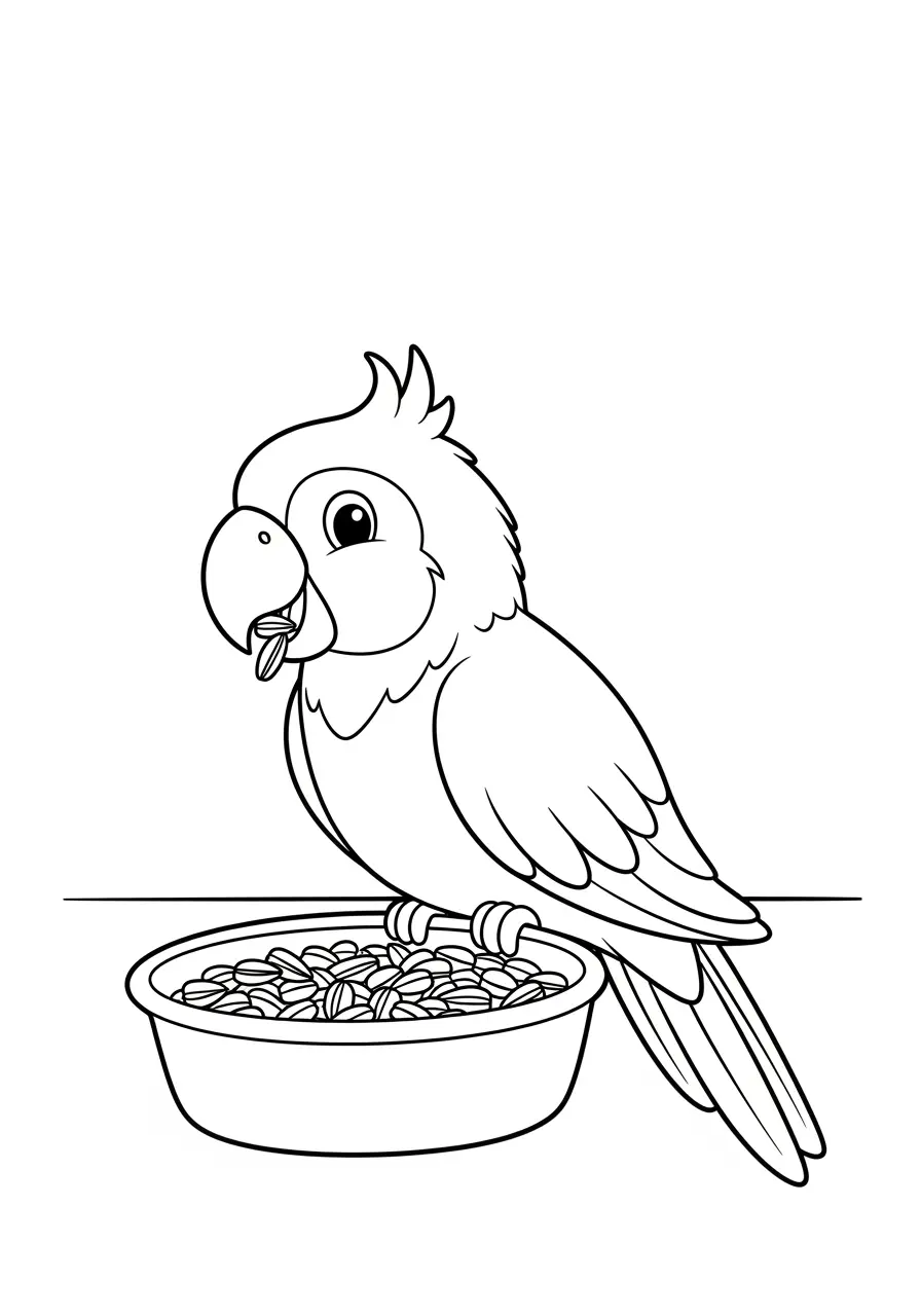 Parrot with Seeds Coloring Page