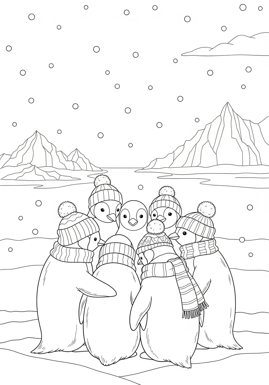 Penguin Colony Coloring Page