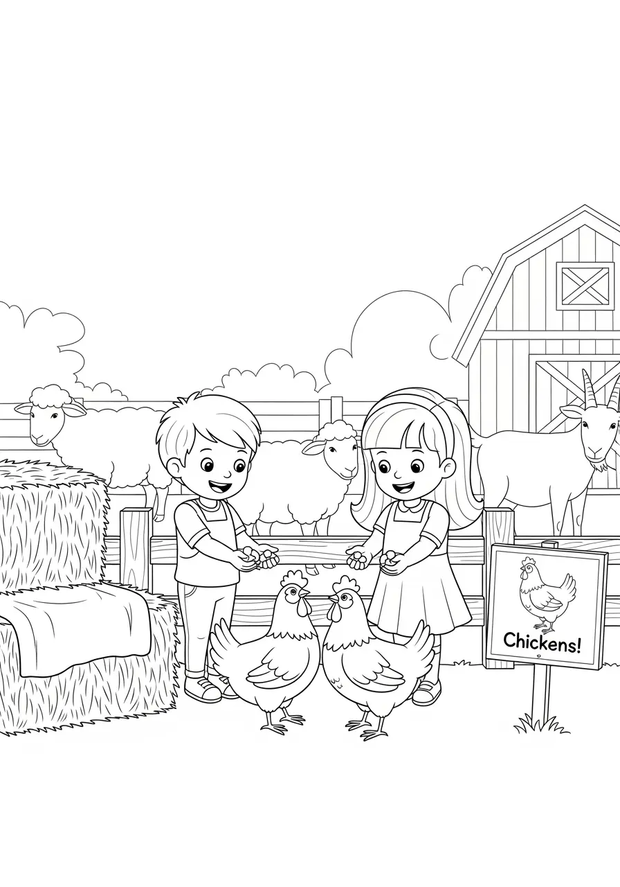 Petting Zoo Chicken Coloring Page