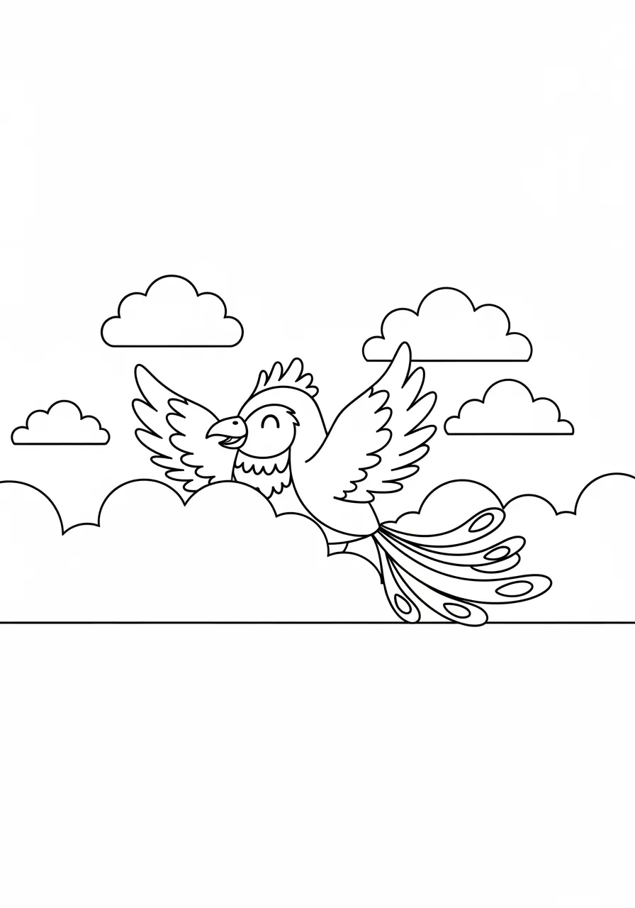 Phoenix and Clouds Coloring Page