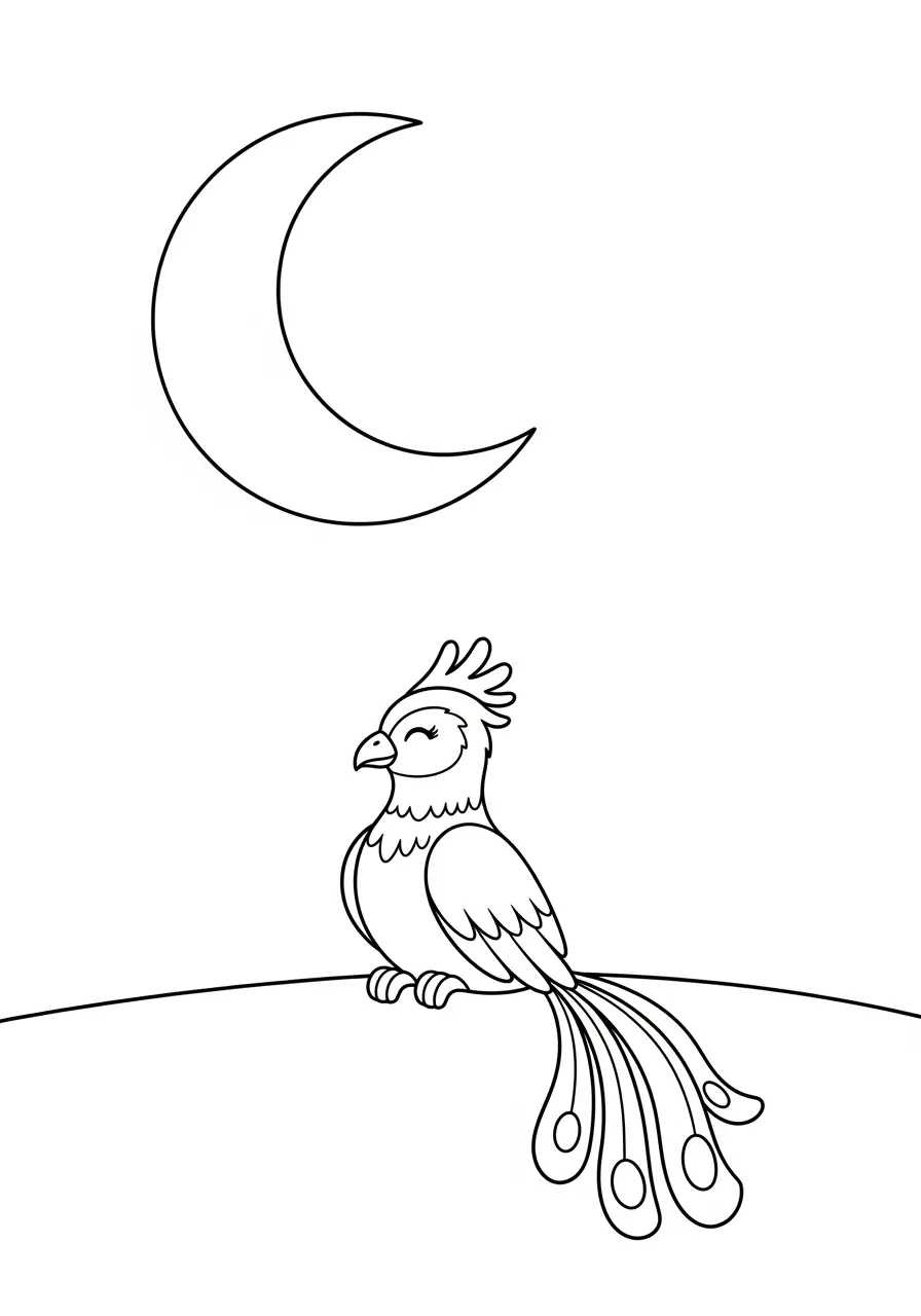 Phoenix and Moon Coloring Page